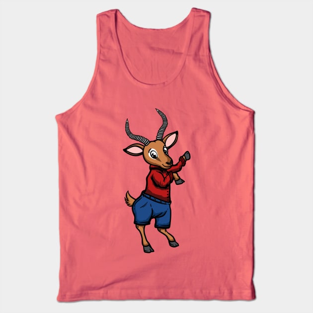 Cute Anthropomorphic Human-like Cartoon Character Impala in Clothes Tank Top by Sticker Steve